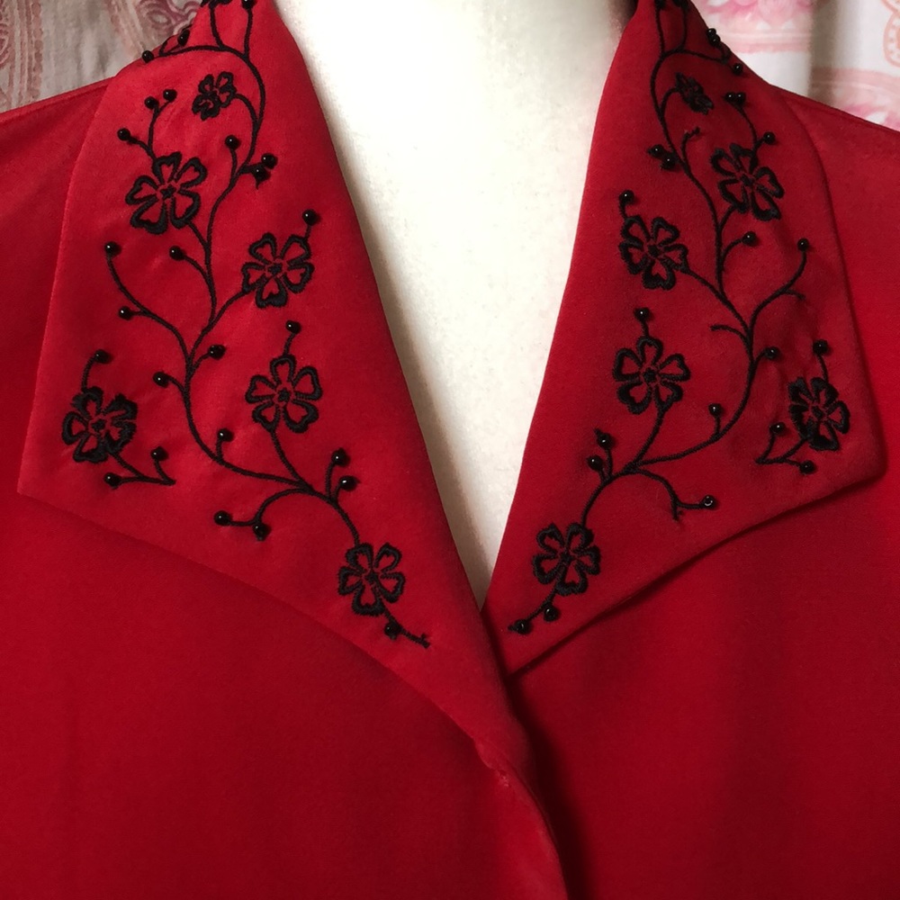 Modern Essentials Blouse size 12 Red with Black Beadwork EUC Elegant blouse